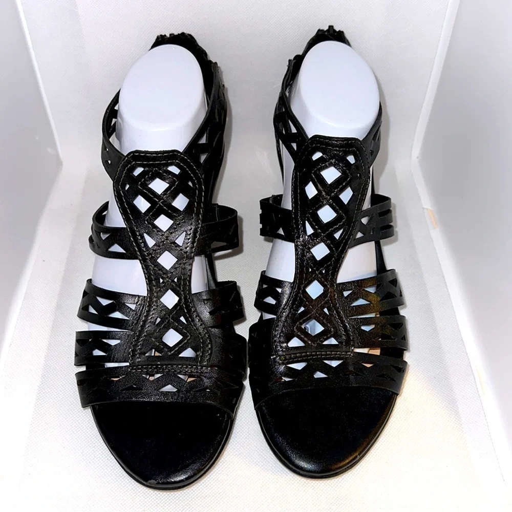Earth Cutout Leather Wedge Sandals